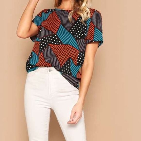 Geo & Polka Dot Print Top - Picture 3 of 10